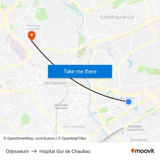 Odysseum to Hopital Gui de Chauliac map