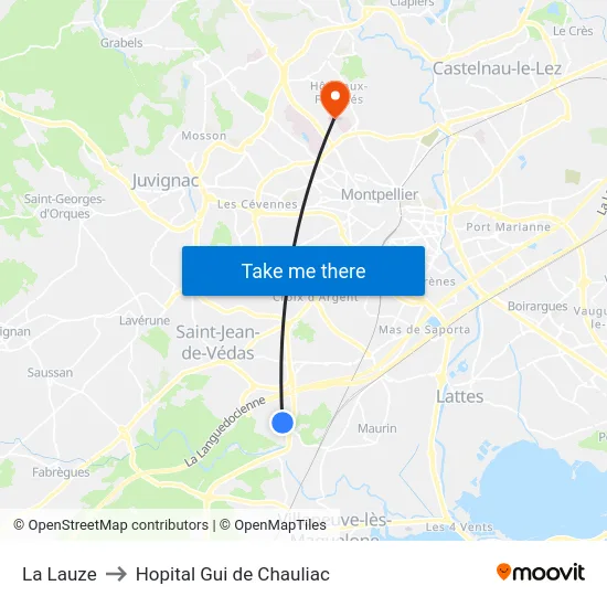 La Lauze to Hopital Gui de Chauliac map