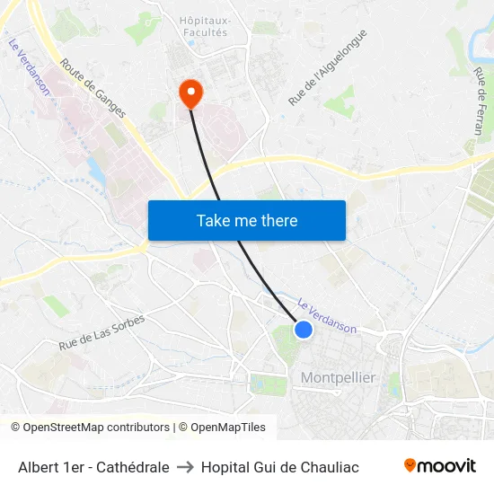 Albert 1er - Cathédrale to Hopital Gui de Chauliac map