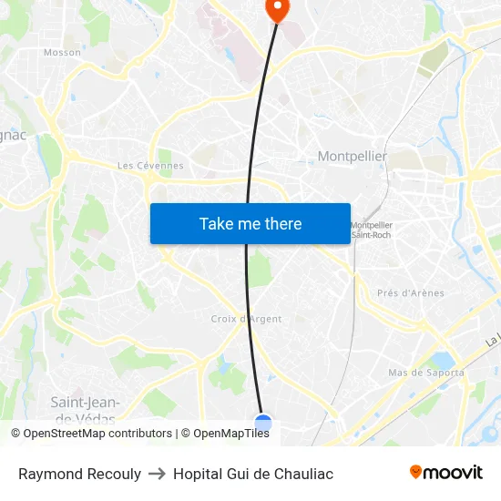 Raymond Recouly to Hopital Gui de Chauliac map