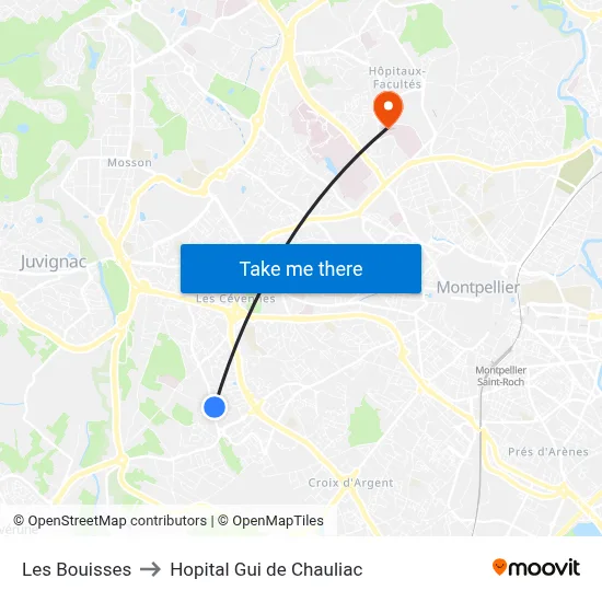 Les Bouisses to Hopital Gui de Chauliac map