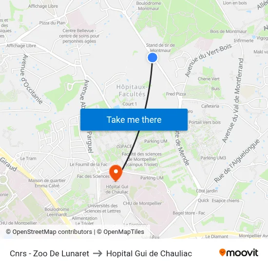 Cnrs - Zoo De Lunaret to Hopital Gui de Chauliac map