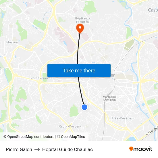 Pierre Galen to Hopital Gui de Chauliac map