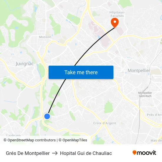 Grés De Montpellier to Hopital Gui de Chauliac map