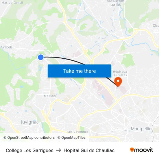 Collège Les Garrigues to Hopital Gui de Chauliac map