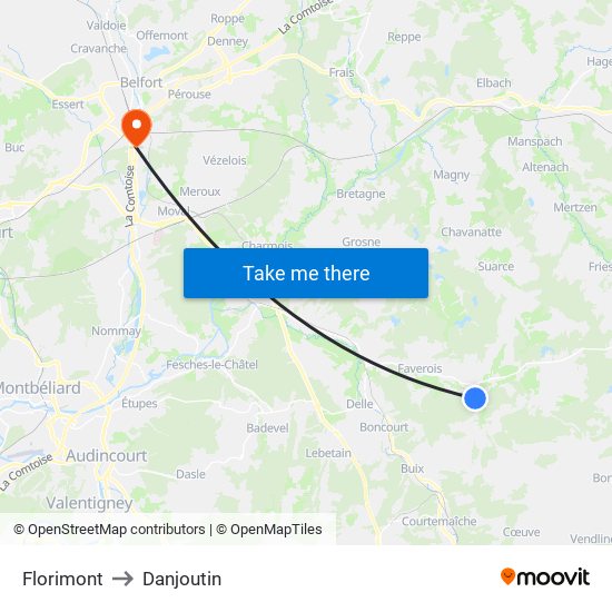 Florimont to Danjoutin map