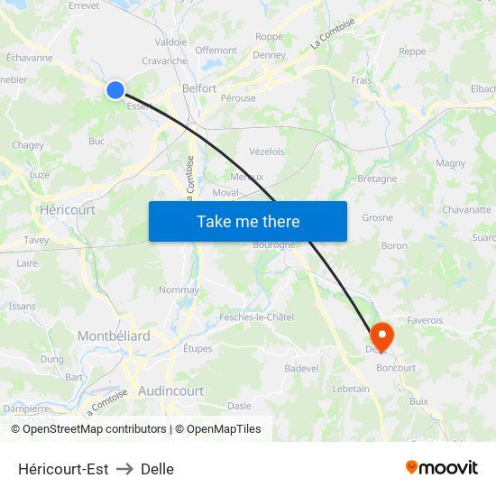 Héricourt-Est to Delle map