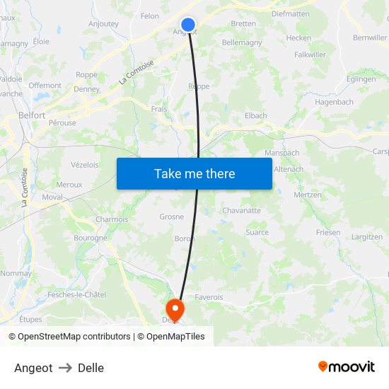 Angeot to Delle map