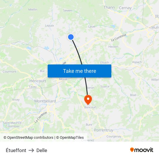 Étueffont to Delle map