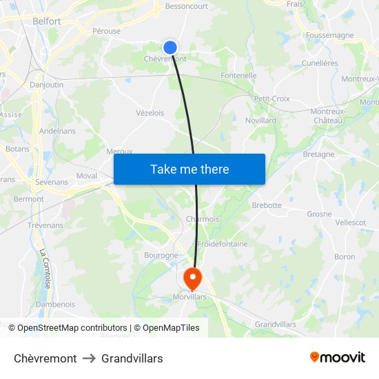 Chèvremont to Grandvillars map