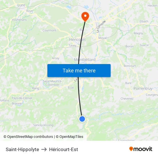 Saint-Hippolyte to Héricourt-Est map