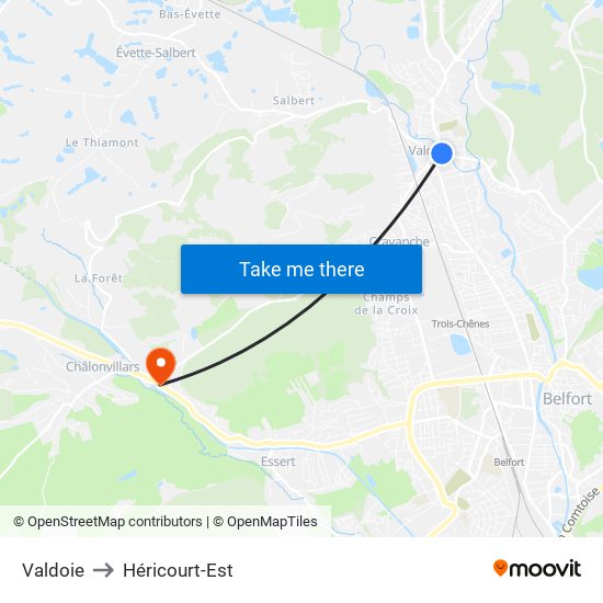 Valdoie to Héricourt-Est map