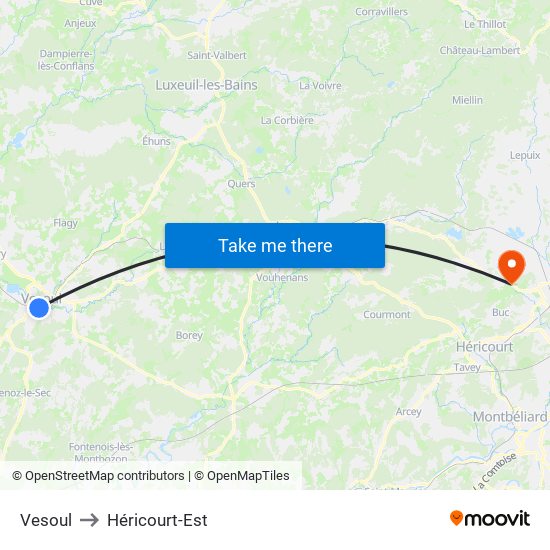 Vesoul to Héricourt-Est map