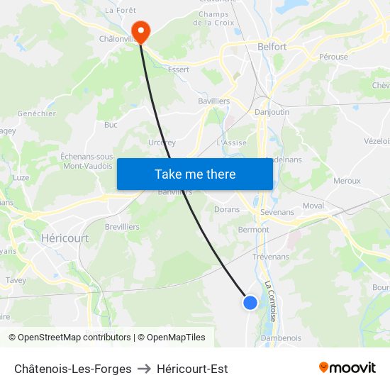 Châtenois-Les-Forges to Héricourt-Est map