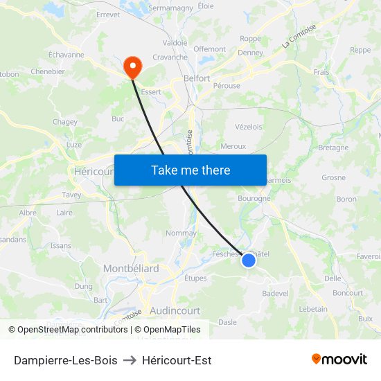 Dampierre-Les-Bois to Héricourt-Est map