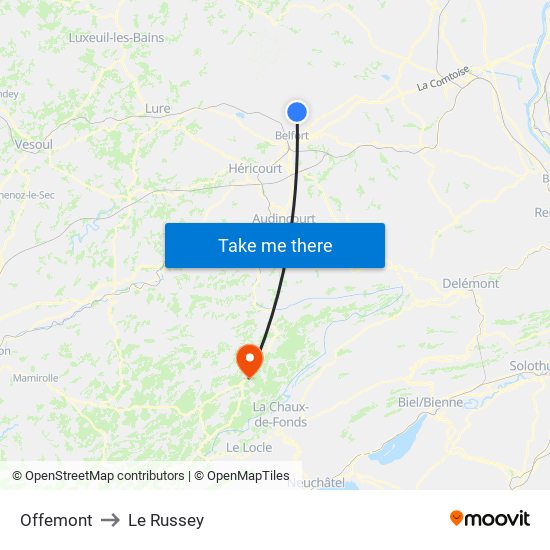 Offemont to Le Russey map