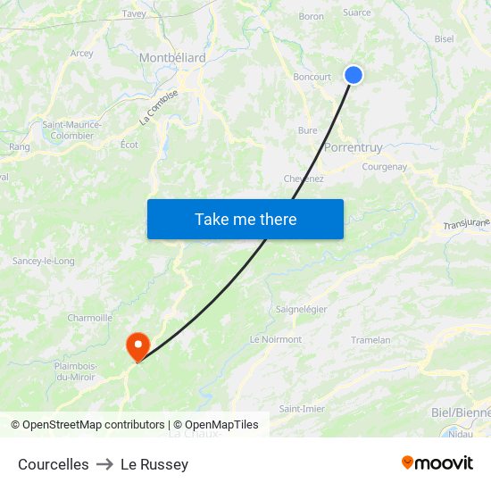 Courcelles to Le Russey map
