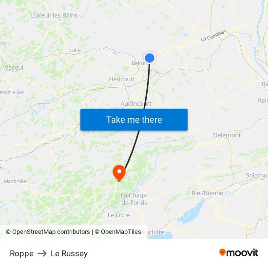 Roppe to Le Russey map