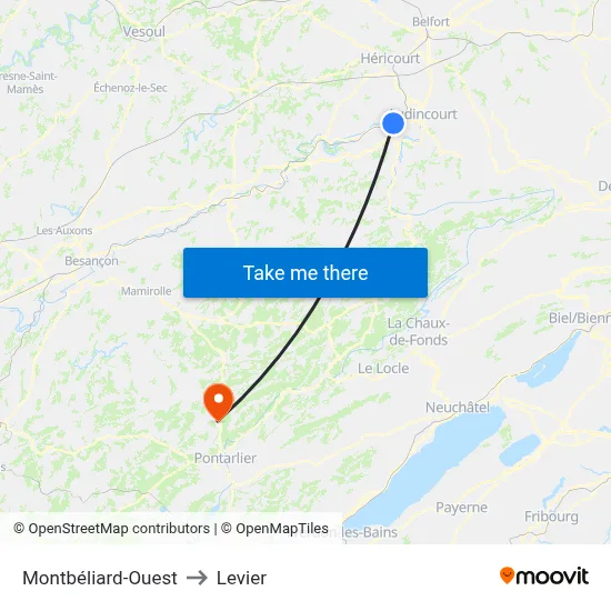 Montbéliard-Ouest to Levier map