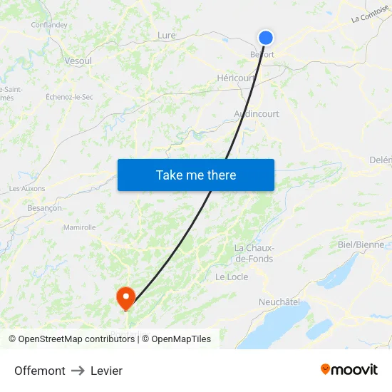 Offemont to Levier map