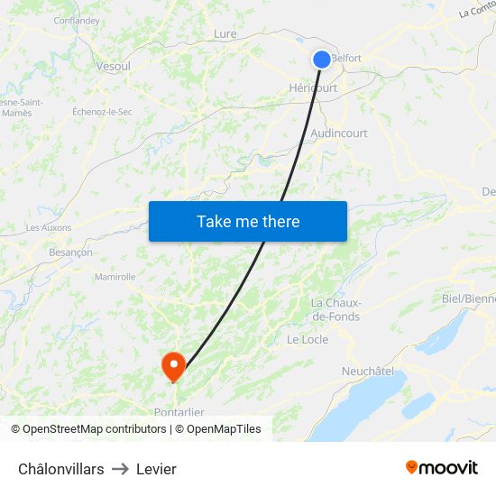 Châlonvillars to Levier map
