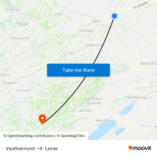 Vauthiermont to Levier map