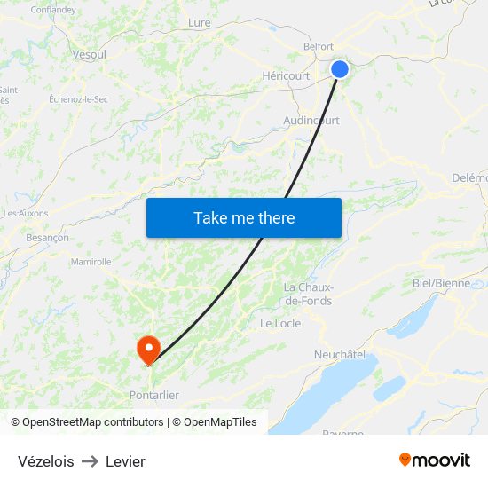 Vézelois to Levier map