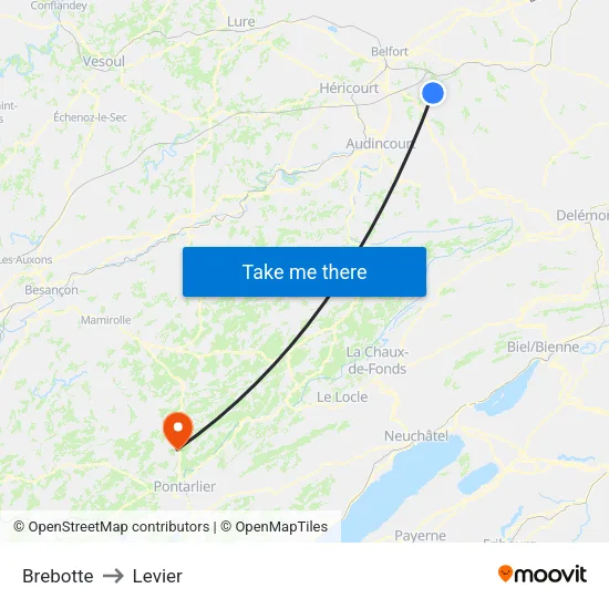 Brebotte to Levier map