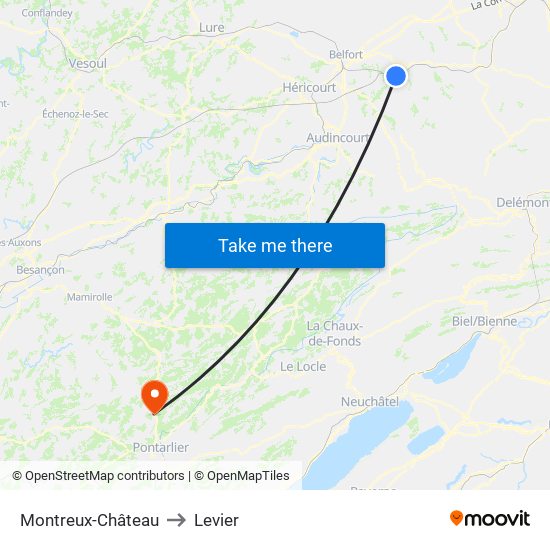 Montreux-Château to Levier map