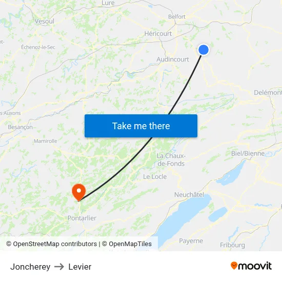 Joncherey to Levier map