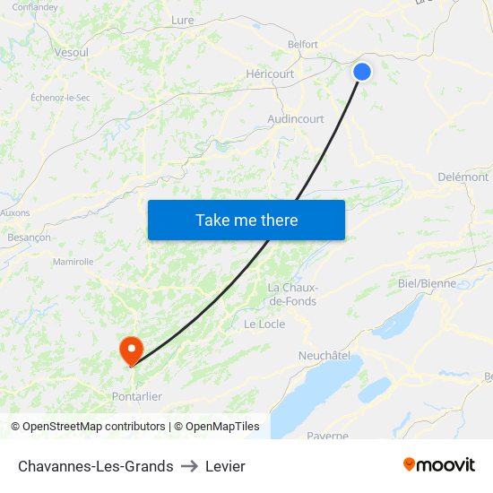 Chavannes-Les-Grands to Levier map