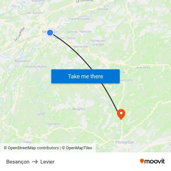 Besançon to Levier map
