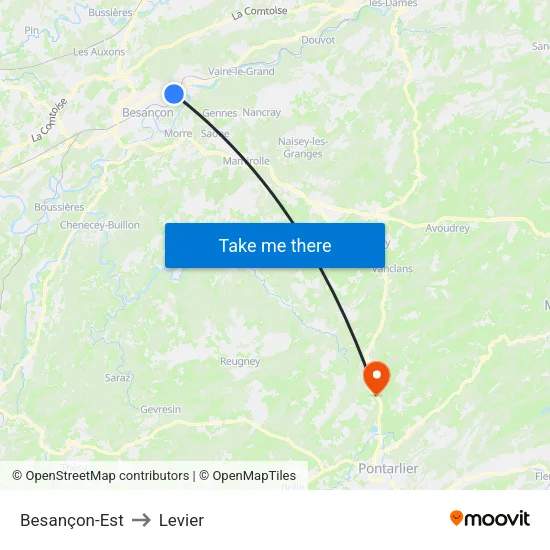 Besançon-Est to Levier map