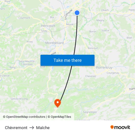 Chèvremont to Maîche map