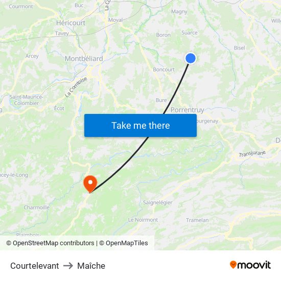 Courtelevant to Maîche map