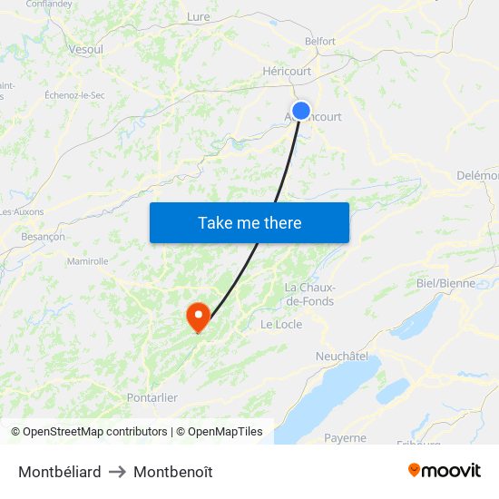 Montbéliard to Montbenoît map