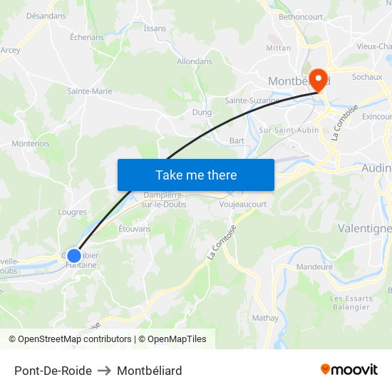 Pont-De-Roide to Montbéliard map