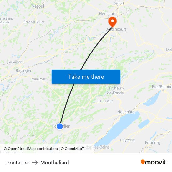 Pontarlier to Montbéliard map