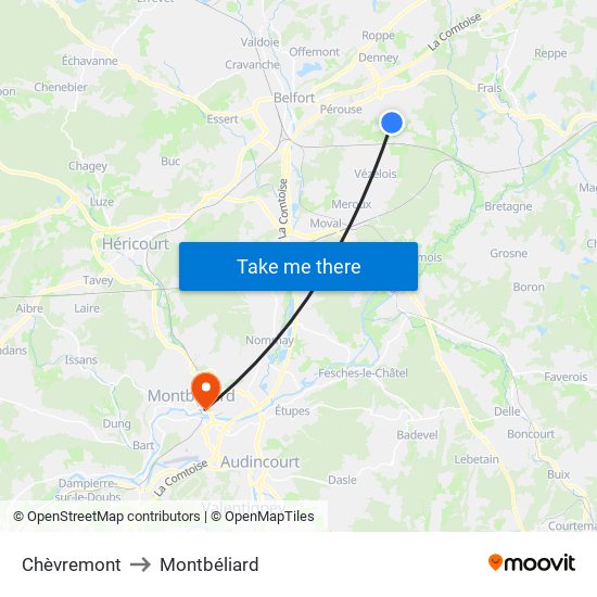 Chèvremont to Montbéliard map