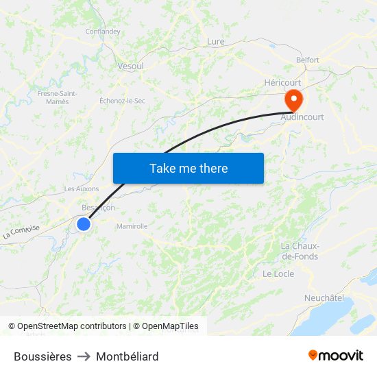 Boussières to Montbéliard map