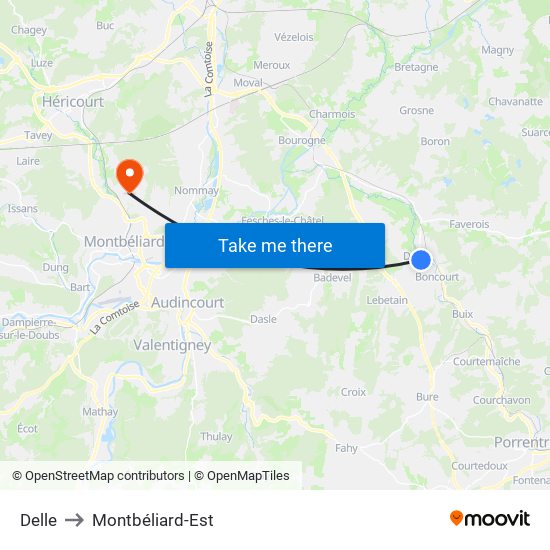 Delle to Montbéliard-Est map