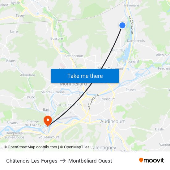 Châtenois-Les-Forges to Montbéliard-Ouest map
