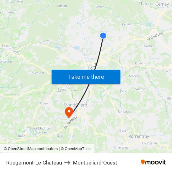 Rougemont-Le-Château to Montbéliard-Ouest map