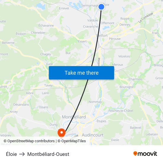 Éloie to Montbéliard-Ouest map