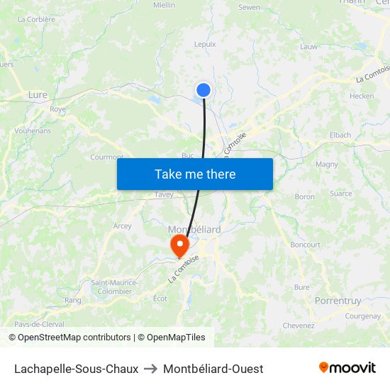 Lachapelle-Sous-Chaux to Montbéliard-Ouest map