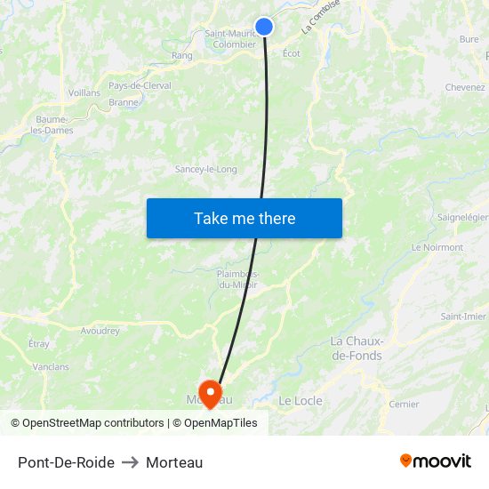 Pont-De-Roide to Morteau map