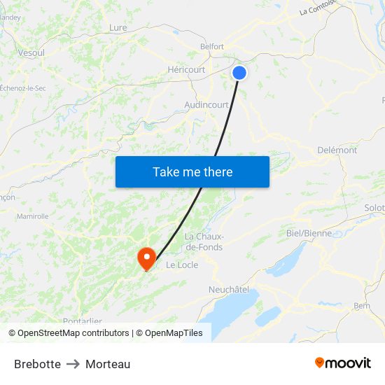 Brebotte to Morteau map