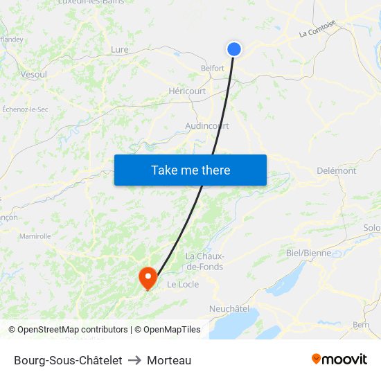 Bourg-Sous-Châtelet to Morteau map