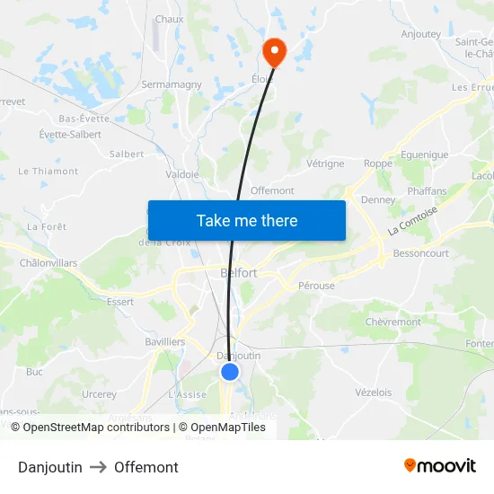 Danjoutin to Offemont map