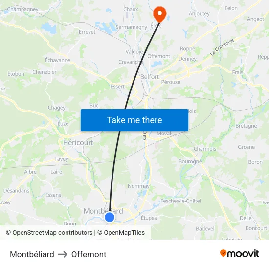 Montbéliard to Offemont map